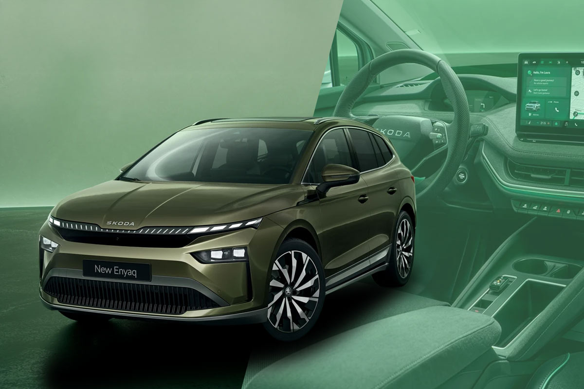zu sehen ein SKoda Enyaq von vorne